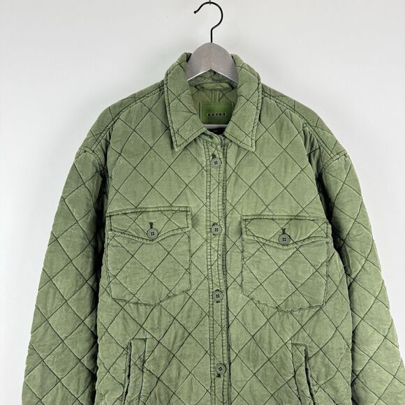 Blank NYC Happy Camper Long Quilted Jacket Women's Green Shacket Large - Picture 4 of 16